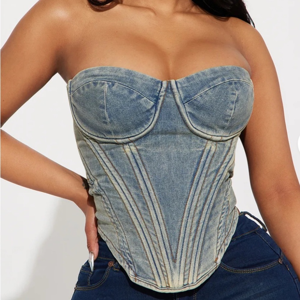 Fashion Nova Denim Corset Top - Blue